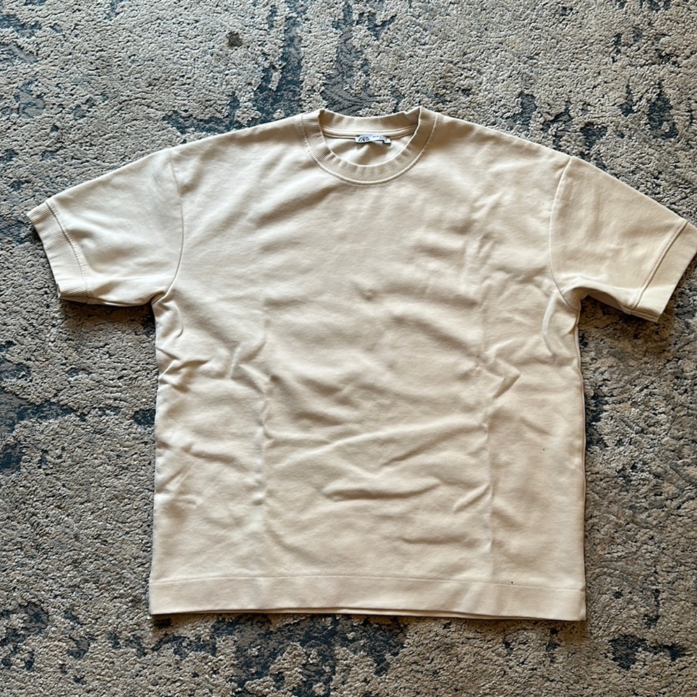 Cream White Zara Banded Sweatshirt Tee